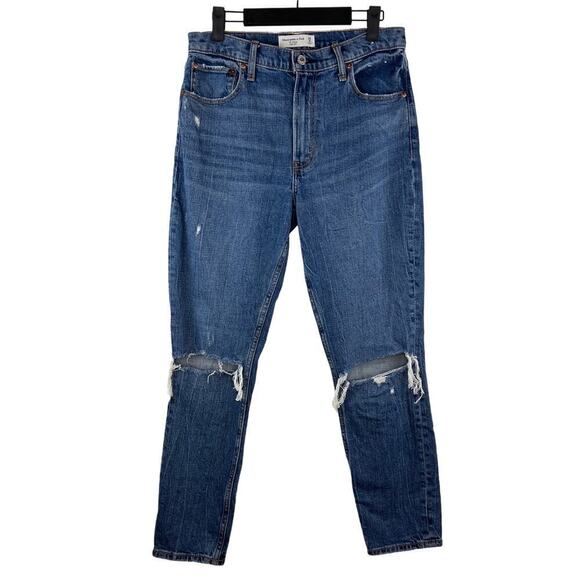 Abercrombie & Fitch Medium Wash Denim High Rise Skinny Distressed Jeans 28 / 6R - Picture 1 of 7